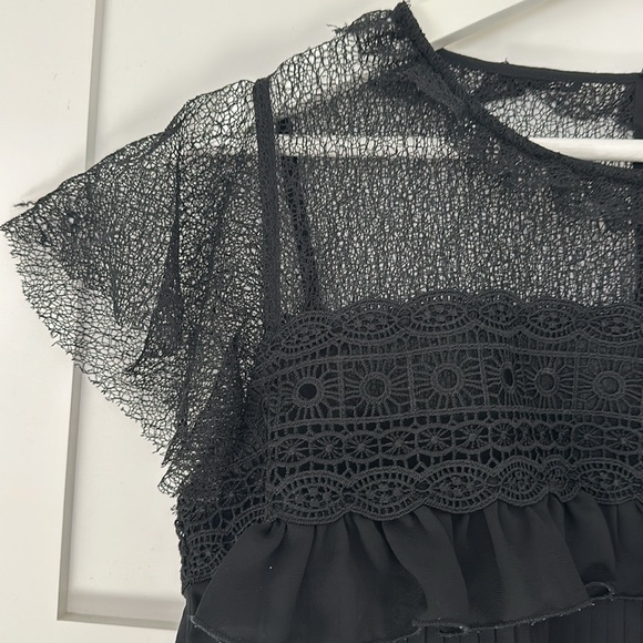 Zara Basic Black Lace Pleated Blouse - Picture 3 of 6